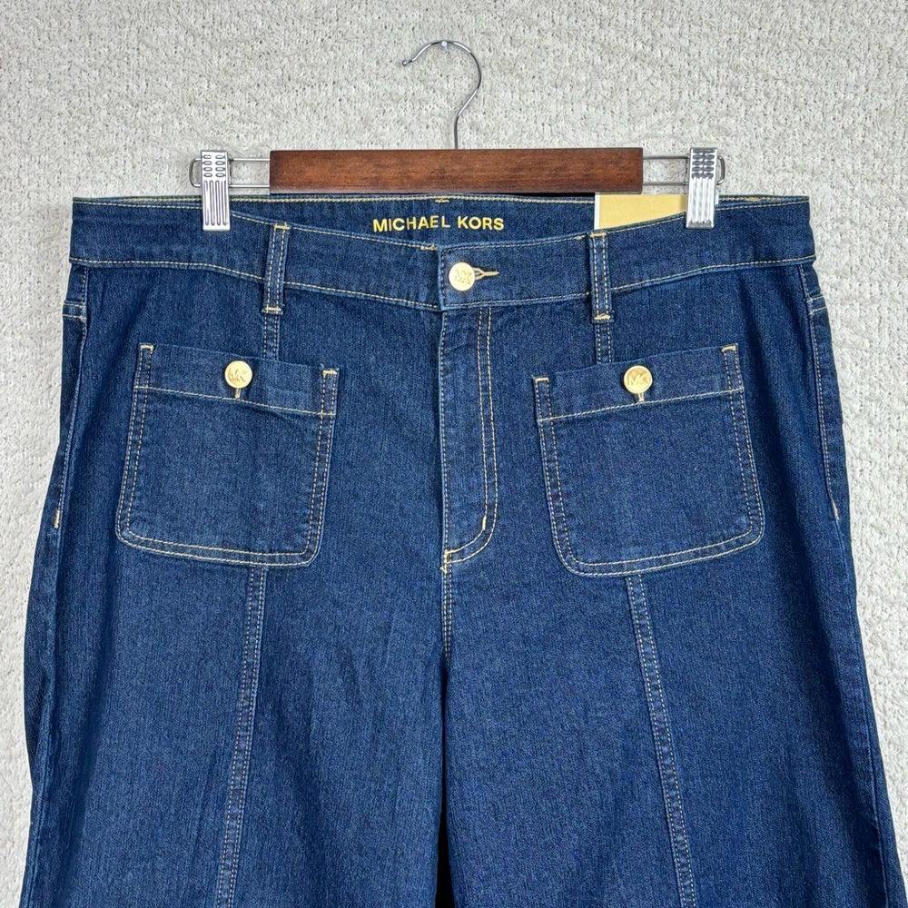 Michael Kors Jeans Womens 14 Blue Selma Crop Wide Leg High Rise Zip‎ Fly Denim - Picture 2 of 14